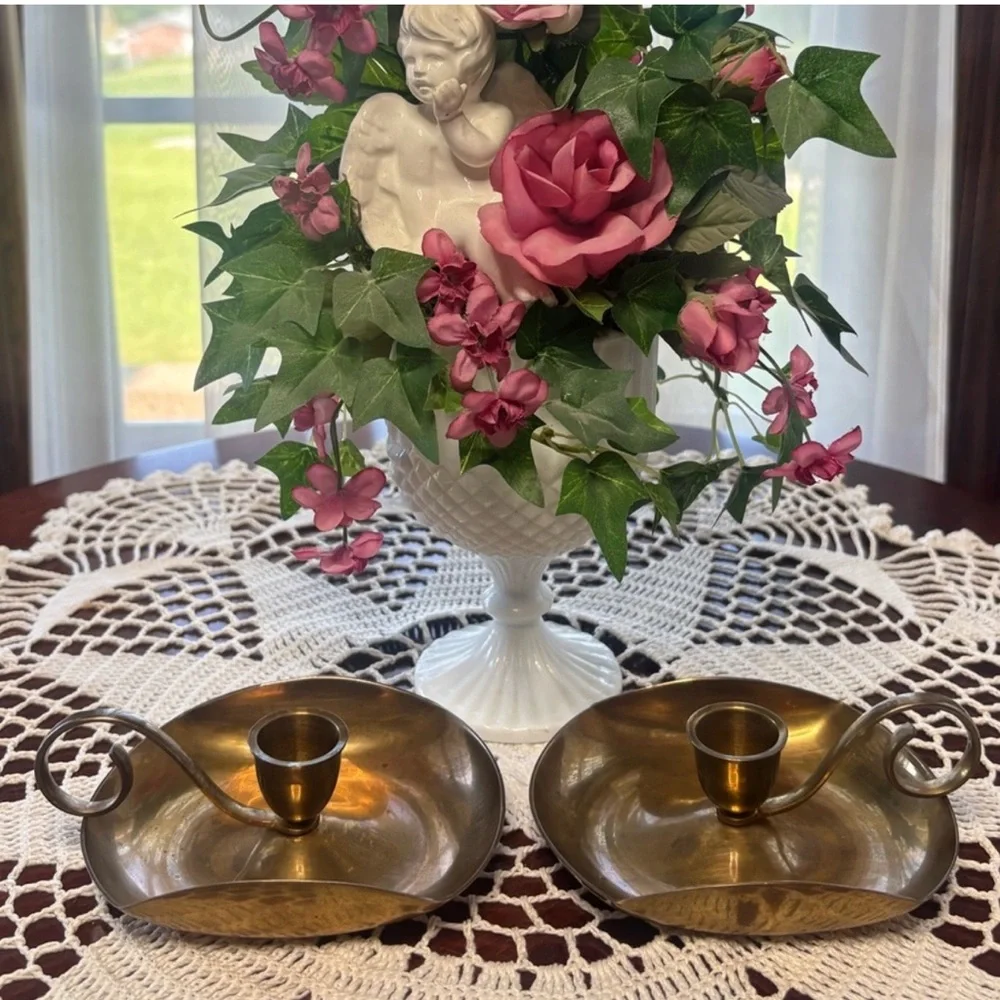 Brass Candle Holders Elegant Gold Vintage MCM Antique Boho Cottage Home Decor